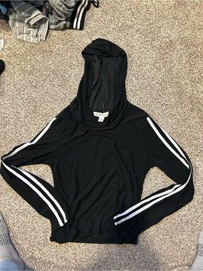 eye candy Black Hooded Long Sleeve Top with White Sleeve Stripes kids large